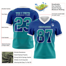 Load image into Gallery viewer, Custom Royal Teal-White Mesh Authentic Gradient Square Shape Flag Football Jersey