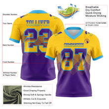 Load image into Gallery viewer, Custom Yellow Purple-Sky Blue Mesh Authentic Gradient Square Shape Flag Football Jersey