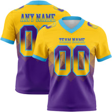 Load image into Gallery viewer, Custom Yellow Purple-Sky Blue Mesh Authentic Gradient Square Shape Flag Football Jersey