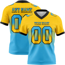 Load image into Gallery viewer, Custom Yellow Sky Blue-Black Mesh Authentic Gradient Square Shape 7V7 Flag Football Jersey
