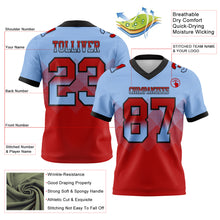 Load image into Gallery viewer, Custom Light Blue Red-Black Mesh Authentic Gradient Square Shape Flag Football Jersey