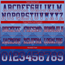 Load image into Gallery viewer, Custom Light Blue Royal-Red Mesh Authentic Gradient Square Shape Flag Football Jersey
