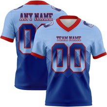 Load image into Gallery viewer, Custom Light Blue Royal-Red Mesh Authentic Gradient Square Shape Flag Football Jersey