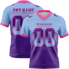 Load image into Gallery viewer, Custom Light Blue Purple-Pink Mesh Authentic Gradient Square Shape Flag Football Jersey