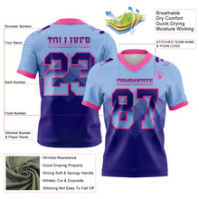 Load image into Gallery viewer, Custom Light Blue Dark Purple-Pink Mesh Authentic Gradient Square Shape Flag Football Jersey