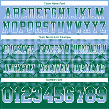 Load image into Gallery viewer, Custom Light Blue Kelly Green-White Mesh Authentic Gradient Square Shape Flag Football Jersey