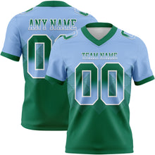 Load image into Gallery viewer, Custom Light Blue Kelly Green-White Mesh Authentic Gradient Square Shape Flag Football Jersey