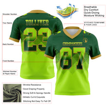 Load image into Gallery viewer, Custom Green Neon Green-Old Gold Mesh Authentic Gradient Square Shape Flag Football Jersey