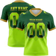Load image into Gallery viewer, Custom Green Neon Green-Old Gold Mesh Authentic Gradient Square Shape Flag Football Jersey