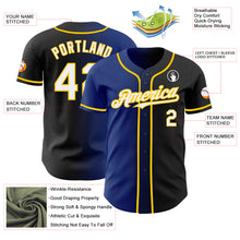 Load image into Gallery viewer, Custom Black White Royal-Yellow Authentic Gradient Fashion Baseball Jersey