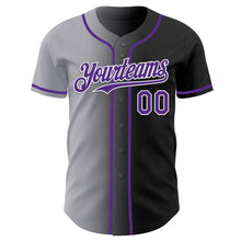 Load image into Gallery viewer, Custom Black Purple Gray-White Authentic Gradient Fashion Baseball Jersey