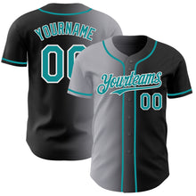 Load image into Gallery viewer, Custom Black Teal Gray-White Authentic Gradient Fashion Baseball Jersey