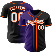 Load image into Gallery viewer, Custom Black White Purple-Orange Authentic Gradient Fashion Baseball Jersey