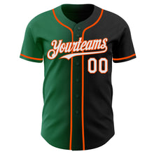 Load image into Gallery viewer, Custom Black White Kelly Green-Orange Authentic Gradient Fashion Baseball Jersey