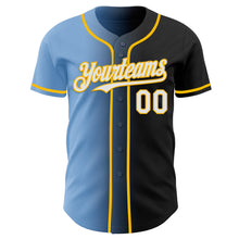 Load image into Gallery viewer, Custom Black White Light Blue-Gold Authentic Gradient Fashion Baseball Jersey