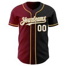 Load image into Gallery viewer, Custom Black White Crimson-Old Gold Authentic Gradient Fashion Baseball Jersey