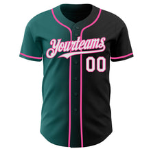 Load image into Gallery viewer, Custom Black White Teal-Pink Authentic Gradient Fashion Baseball Jersey