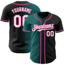 Load image into Gallery viewer, Custom Black White Teal-Pink Authentic Gradient Fashion Baseball Jersey