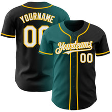 Load image into Gallery viewer, Custom Black White Teal-Gold Authentic Gradient Fashion Baseball Jersey