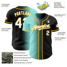 Load image into Gallery viewer, Custom Black White Ice Blue-Gold Authentic Gradient Fashion Baseball Jersey