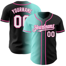 Load image into Gallery viewer, Custom Black White Ice Blue-Pink Authentic Gradient Fashion Baseball Jersey