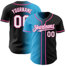 Load image into Gallery viewer, Custom Black White Sky Blue-Pink Authentic Gradient Fashion Baseball Jersey