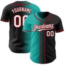 Load image into Gallery viewer, Custom Black White Aqua-Red Authentic Gradient Fashion Baseball Jersey