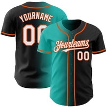 Load image into Gallery viewer, Custom Black White Aqua-Orange Authentic Gradient Fashion Baseball Jersey