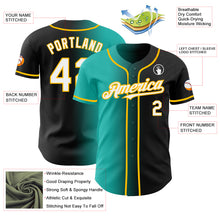 Load image into Gallery viewer, Custom Black White Aqua-Gold Authentic Gradient Fashion Baseball Jersey