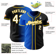 Load image into Gallery viewer, Custom Black White Thunder Blue-Yellow Authentic Gradient Fashion Baseball Jersey