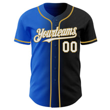 Load image into Gallery viewer, Custom Black White Thunder Blue-Old Gold Authentic Gradient Fashion Baseball Jersey