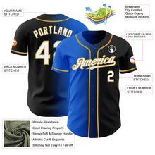 Load image into Gallery viewer, Custom Black White Thunder Blue-Old Gold Authentic Gradient Fashion Baseball Jersey