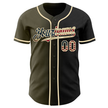 Load image into Gallery viewer, Custom Black Vintage USA Flag Olive-Cream Authentic Gradient Fashion Baseball Jersey