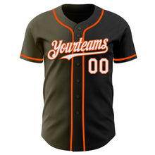 Load image into Gallery viewer, Custom Black White Olive-Orange Authentic Gradient Fashion Baseball Jersey