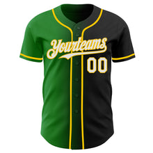 Load image into Gallery viewer, Custom Black White Grass Green-Yellow Authentic Gradient Fashion Baseball Jersey