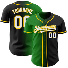 Load image into Gallery viewer, Custom Black White Grass Green-Yellow Authentic Gradient Fashion Baseball Jersey