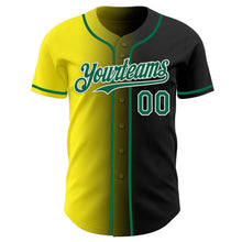 Load image into Gallery viewer, Custom Black Kelly Green Light Yellow-White Authentic Gradient Fashion Baseball Jersey