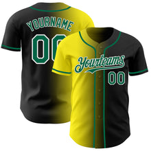 Load image into Gallery viewer, Custom Black Kelly Green Light Yellow-White Authentic Gradient Fashion Baseball Jersey