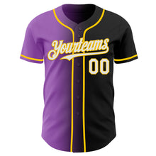 Load image into Gallery viewer, Custom Black White Medium Purple-Yellow Authentic Gradient Fashion Baseball Jersey