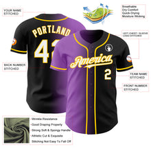 Load image into Gallery viewer, Custom Black White Medium Purple-Yellow Authentic Gradient Fashion Baseball Jersey