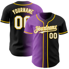 Load image into Gallery viewer, Custom Black White Medium Purple-Yellow Authentic Gradient Fashion Baseball Jersey