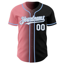 Load image into Gallery viewer, Custom Black White Medium Pink-Light Blue Authentic Gradient Fashion Baseball Jersey