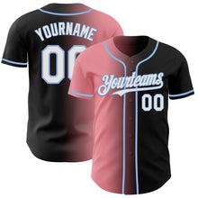 Load image into Gallery viewer, Custom Black White Medium Pink-Light Blue Authentic Gradient Fashion Baseball Jersey