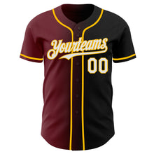 Load image into Gallery viewer, Custom Black White Burgundy-Gold Authentic Gradient Fashion Baseball Jersey