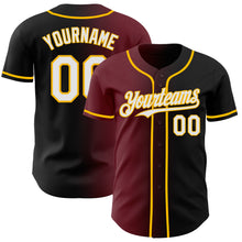 Load image into Gallery viewer, Custom Black White Burgundy-Gold Authentic Gradient Fashion Baseball Jersey