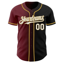 Load image into Gallery viewer, Custom Black White Burgundy-Old Gold Authentic Gradient Fashion Baseball Jersey