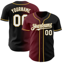 Load image into Gallery viewer, Custom Black White Burgundy-Old Gold Authentic Gradient Fashion Baseball Jersey