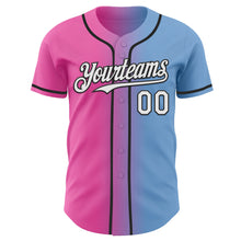 Load image into Gallery viewer, Custom Light Blue White Pink-Black Authentic Gradient Fashion Baseball Jersey
