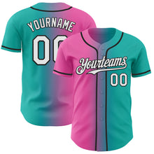 Load image into Gallery viewer, Custom Aqua White Pink-Black Authentic Gradient Fashion Baseball Jersey
