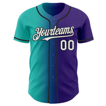 Load image into Gallery viewer, Custom Purple White Aqua-Black Authentic Gradient Fashion Baseball Jersey